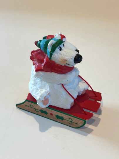 Vintage Hallmark 1985 Sledding Polar Bears Christmas Ornament