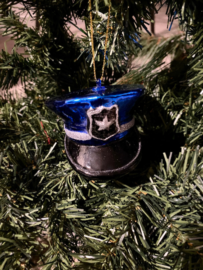 Police Officer Hat Glass Christmas Ornament