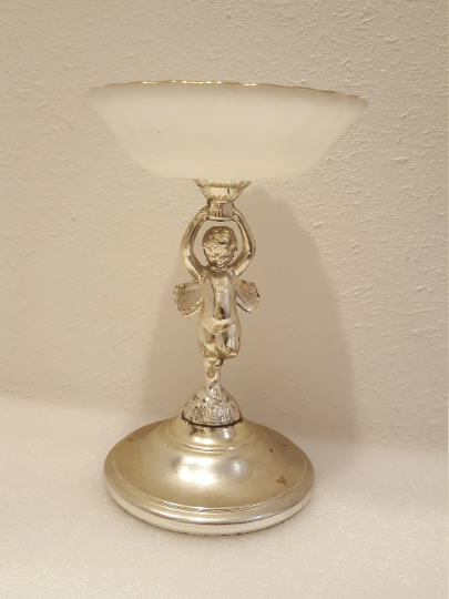 Vintage Milk Glass Cherub Candy Dish