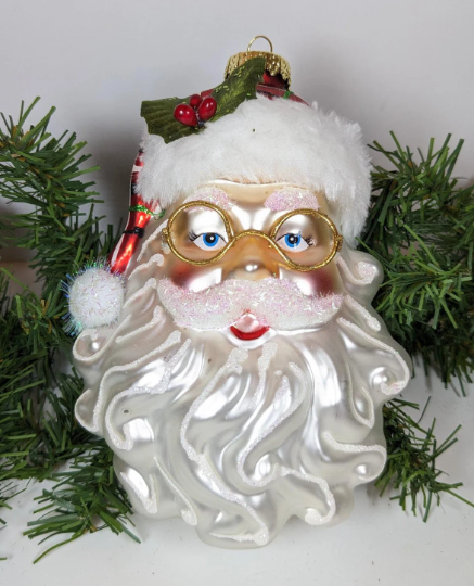 Large Santa Claus in Plaid Christmas Ornament