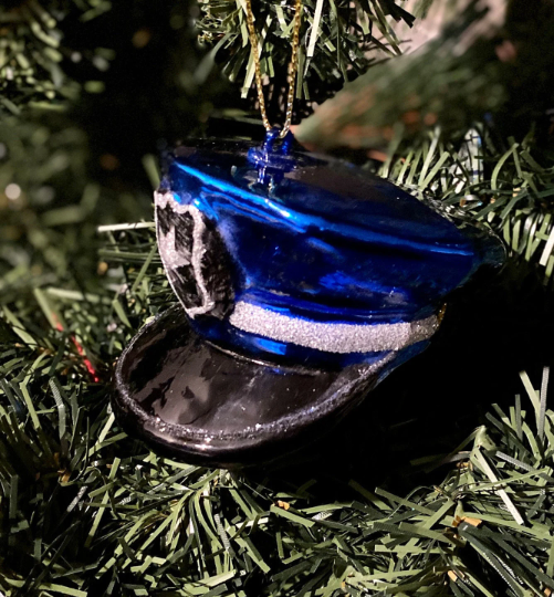 Police Officer Hat Glass Christmas Ornament