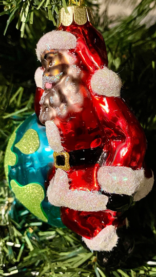 African American Santa and Earth Glass Christmas Ornament