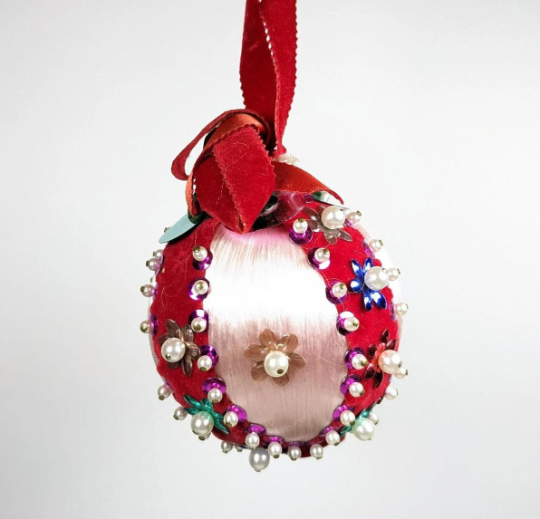 Vintage Pink Beaded Pushpin Christmas Ornament