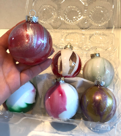 Vintage Handmade Marbled Tie Dyed Christmas Ornaments