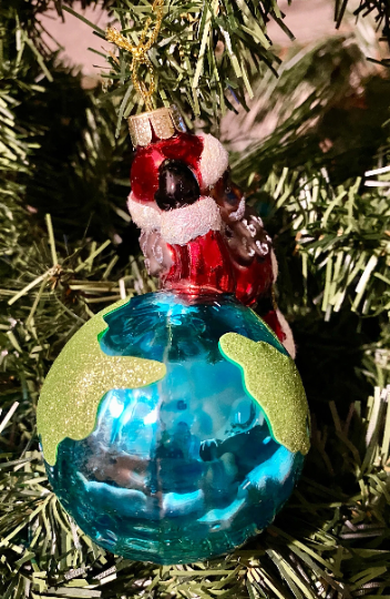 African American Santa and Earth Glass Christmas Ornament