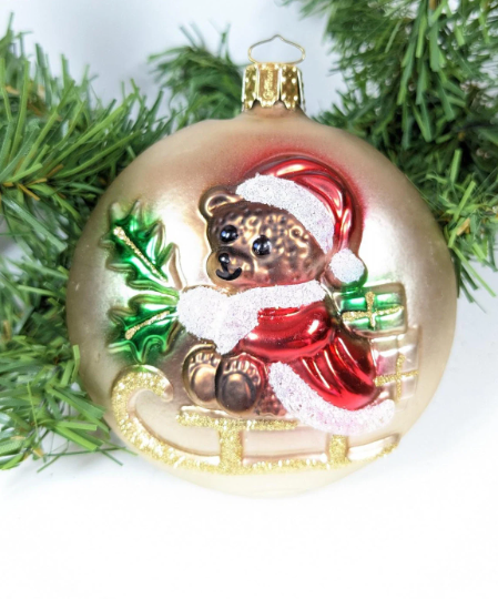 Vintage Christborn Teddy Bear on Sleigh Christmas Ornament