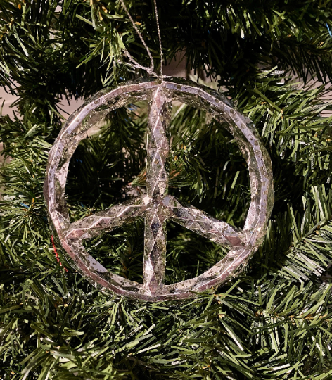 Silver Peace Sign Christmas Ornament