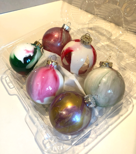 Vintage Handmade Marbled Tie Dyed Christmas Ornaments