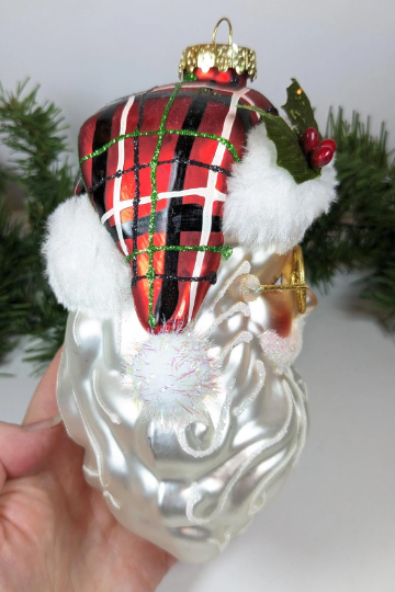 Large Santa Claus in Plaid Christmas Ornament