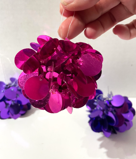 Vintage Sequin Beaded Hot Pink and Purple Christmas Ornaments