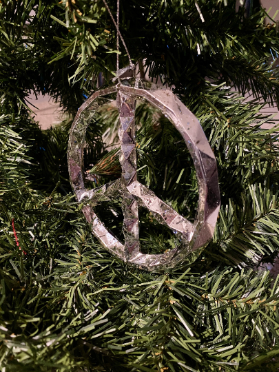 Silver Peace Sign Christmas Ornament