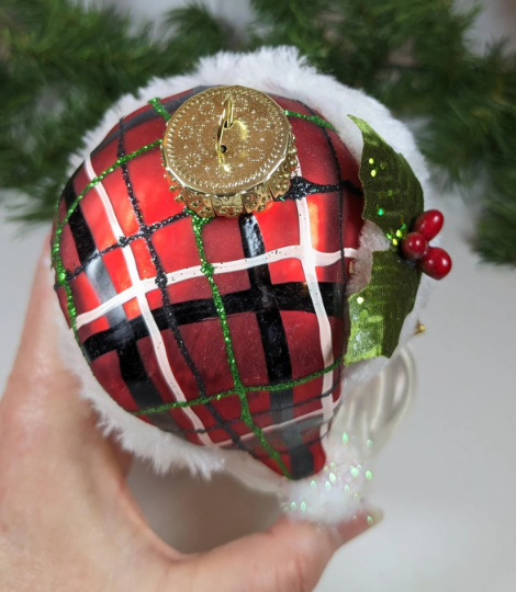 Large Santa Claus in Plaid Christmas Ornament