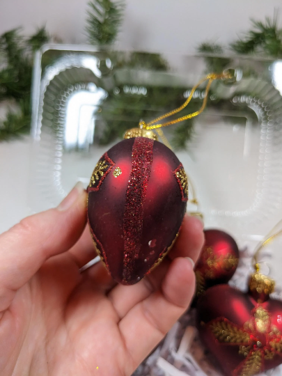 Vintage Red Heart Glass Christmas Ornaments