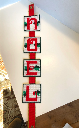 Vintage Handmade Needlepoint Noel Christmas Hanger