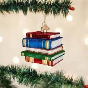 Stack of Library Books Glass Blown Glass Tree Ornament by Old World Christmas