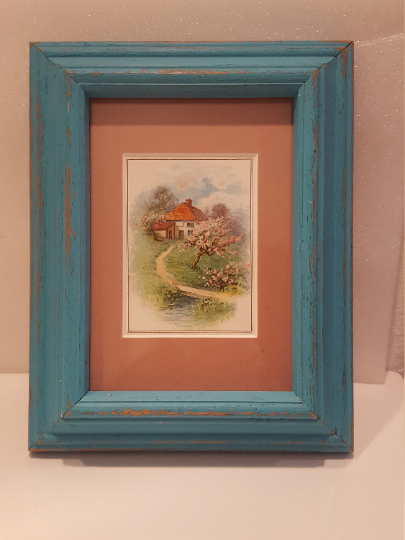 Vintage 1970's Greeting Card in Distressed Turquoise Blue Frame