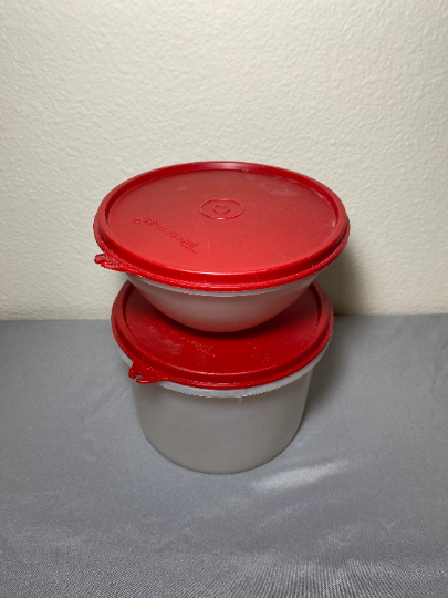 Vintage Tupperware Wonderlier Bowl Round Canisters with Red Lids