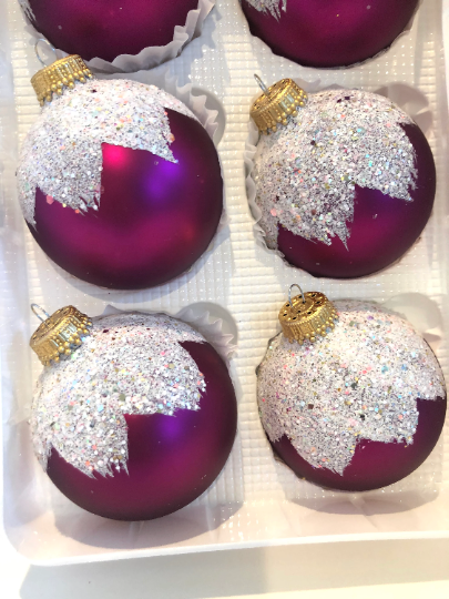 Vintage Krebs Garnet Pink Snowcapped Christmas Ornaments