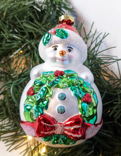 Snowman with Wreath Retired Old World Christmas Ornament