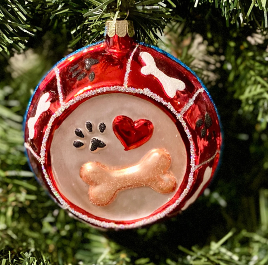 Dog Bowl Glass Christmas Ornament