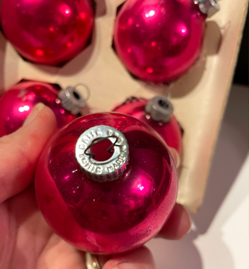 Vintage Hot Pink Shiny Brite Christmas Ornaments