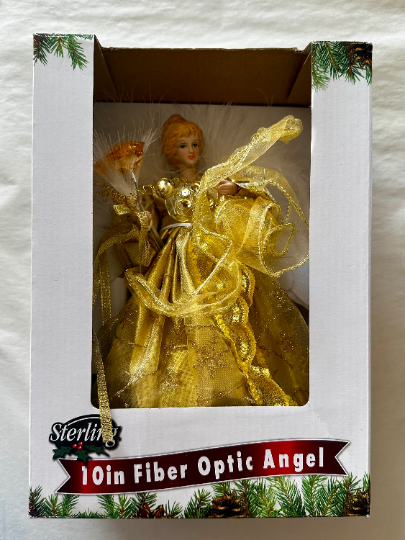 10" Fiber Optic Golden Angel Tree Topper