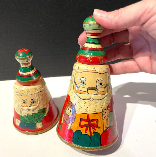 Vintage Wooden Santa Christmas Bells