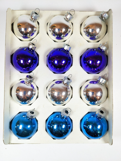 Vintage Small Blue, Purple, and Silver Ornaments