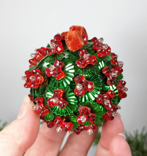 Vintage Beaded Pushpin Christmas Ornaments