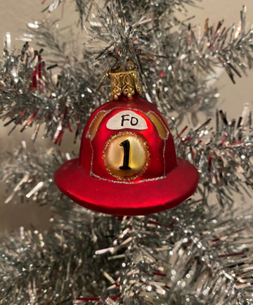Fireman's Helmet Firefighter Red Hat Blown Glass tree Ornament by Retired Old World Christmas