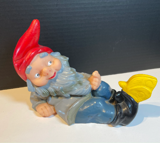 Vintage Hand Painted Plastic Gnome with a Butterfly