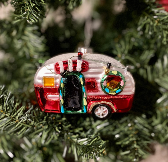 Vintage Camper Glass Christmas Ornament