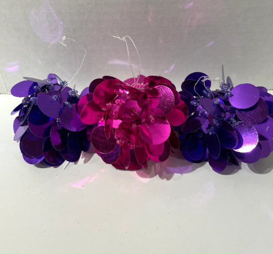 Vintage Sequin Beaded Hot Pink and Purple Christmas Ornaments