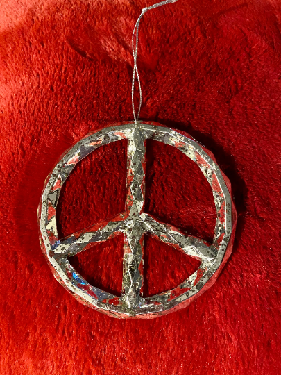 Silver Peace Sign Christmas Ornament
