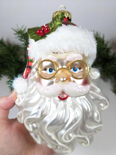 Large Santa Claus in Plaid Christmas Ornament