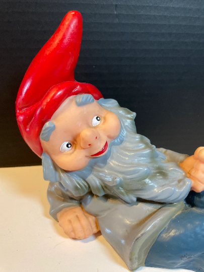 Vintage Hand Painted Plastic Gnome with a Butterfly