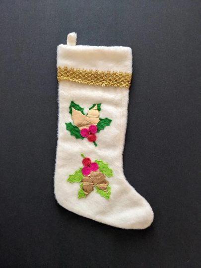 Vintage White Holly Christmas Stocking