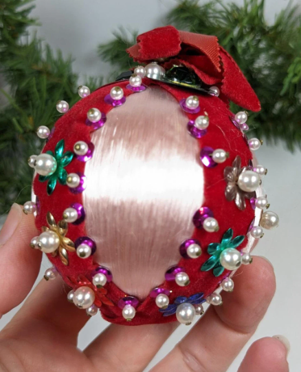 Vintage Pink Beaded Pushpin Christmas Ornament