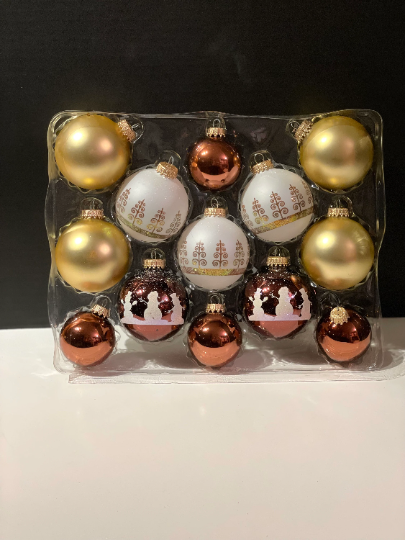 Vintage Krebs Frosted, Gold, and Copper Christmas Ornaments