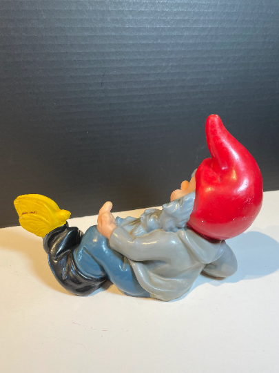 Vintage Hand Painted Plastic Gnome with a Butterfly