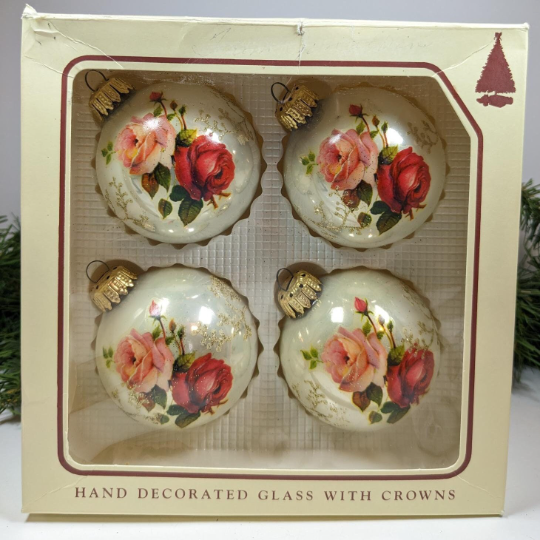 Vintage Krebs Roses Christmas Ornaments