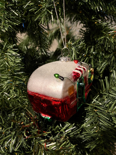 Vintage Camper Glass Christmas Ornament