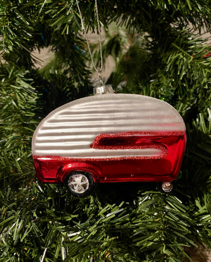 Vintage Camper Glass Christmas Ornament