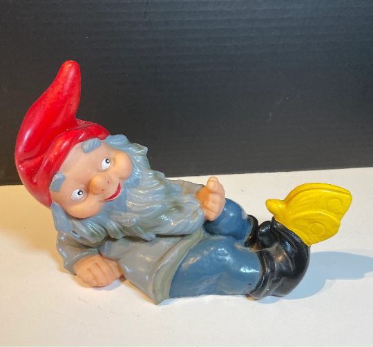 Vintage Hand Painted Plastic Gnome with a Butterfly