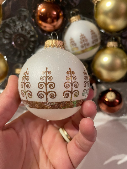 Vintage Krebs Frosted, Gold, and Copper Christmas Ornaments