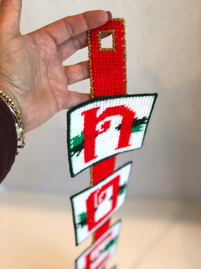 Vintage Handmade Needlepoint Noel Christmas Hanger