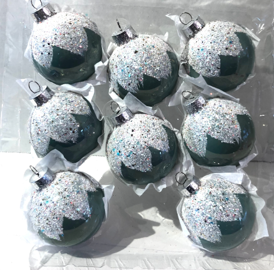 Vintage Sage Green Snowcapped Christmas Ornaments