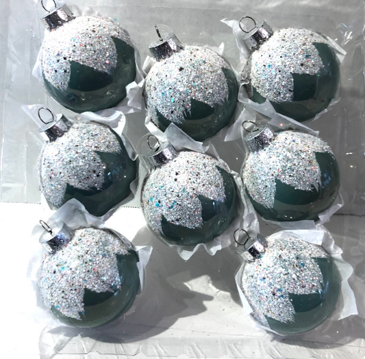Vintage Dark Green Snowcapped Christmas Ornaments