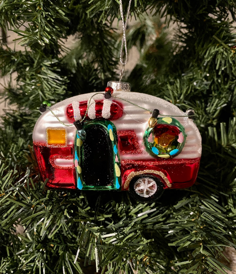 Vintage Camper Glass Christmas Ornament