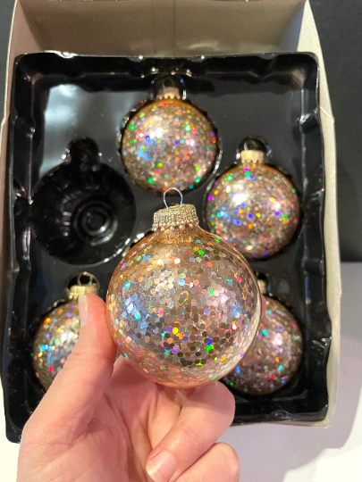 Vintage Krebs Gold Glitter Christmas Ornaments